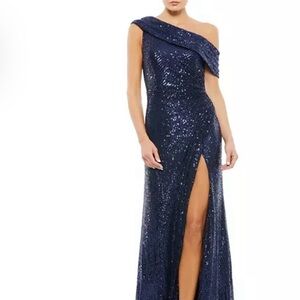 Mac Duggal Midnight Blue One-Shoulder Sequin Dress